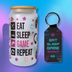 Game Glass Tumbler and Keychain Gift Set