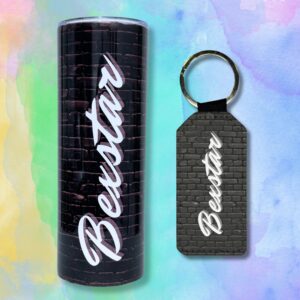 Black Bricks Metal Tumbler and Keychain Personalised Gift Set