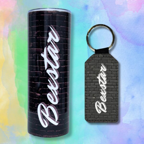 Black Bricks Metal Tumbler and Keychain Personalised Gift Set