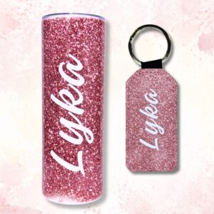 Pink Glitter Metal Tumbler and Keychain Gift Set